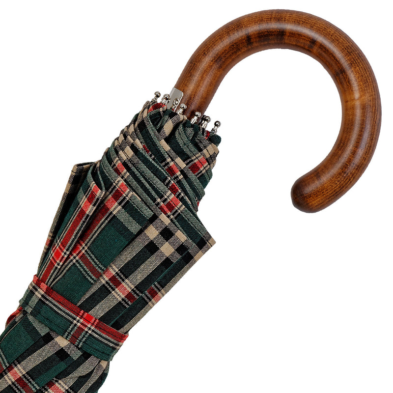 Oertel Handmade pocket umbrella Tartan cotton green/red